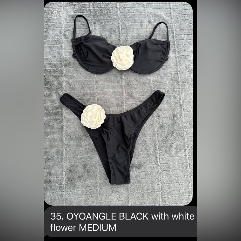 BLACK swimsuit with white flower MEDIUM, item 35